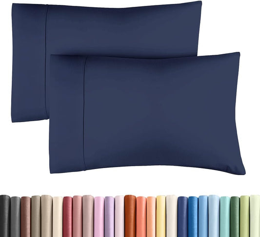 Standard Pillow Cases - 2 Pack - Super Soft Pillowcase Covers - Envelope Enclosure - Hotel Quality Pillow Protectors - Wrinkle Free, Shrink & Stain Resistant - Machine Washable - 20" x 26" (Navy Blue)