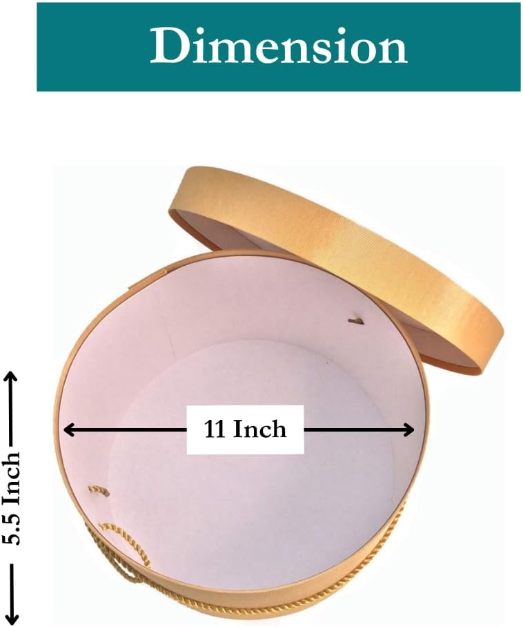 Sarah's Hat Boxes Classic Gold Hat Box – 11" x 5.5" (Dia. x Ht.) Handmade in USA – Odorless Non-Toxic Adhesive, Cording Handle – Premium Storage for Hats & Accessories