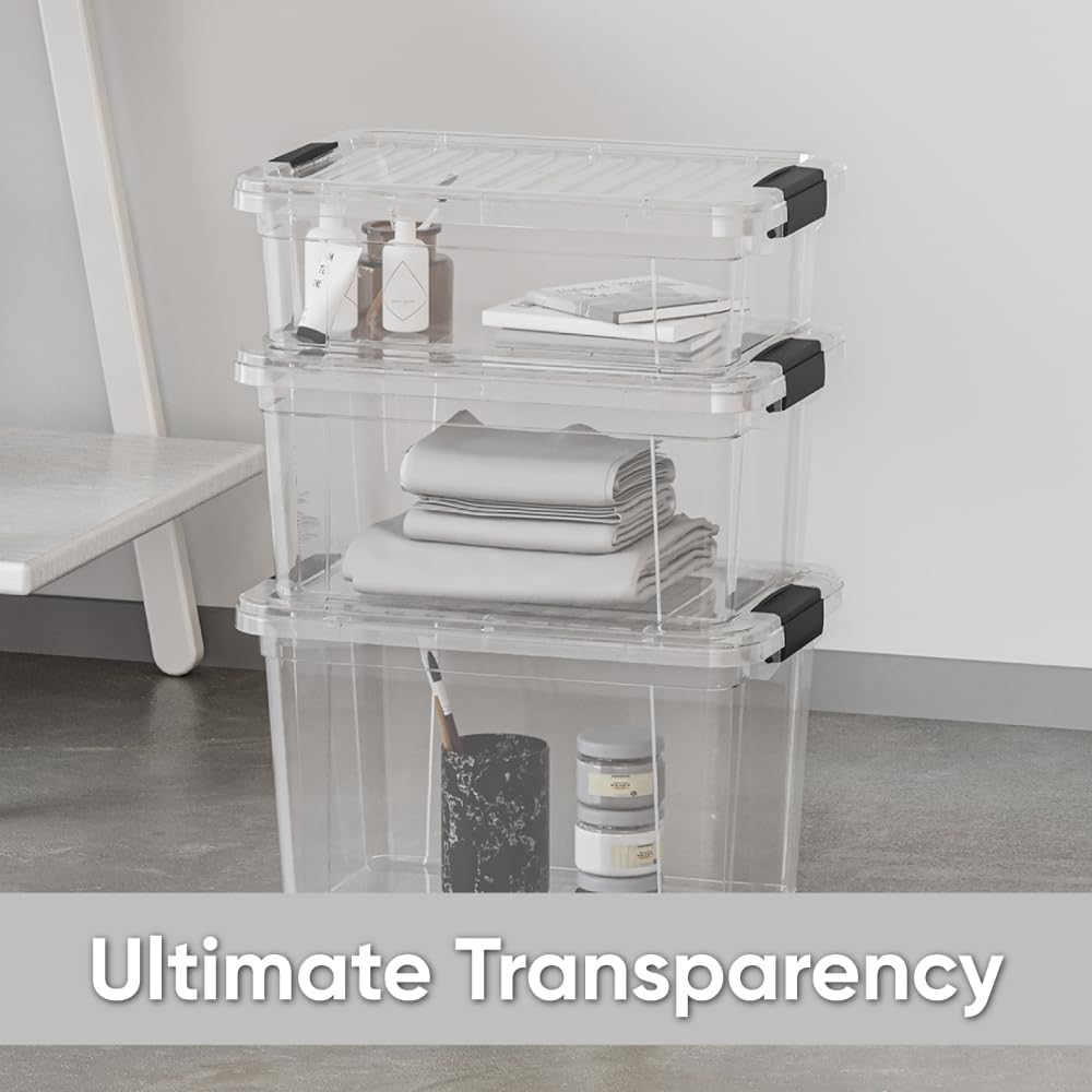 Superio Storage Bins with Lids- Clear Boxes for Organizing, Stackable Plastic Containers- BPA Free, Non-Toxic, Odor Free, Organizer for Home, Office, Dorm (6 Pack, 14.25 Qt)