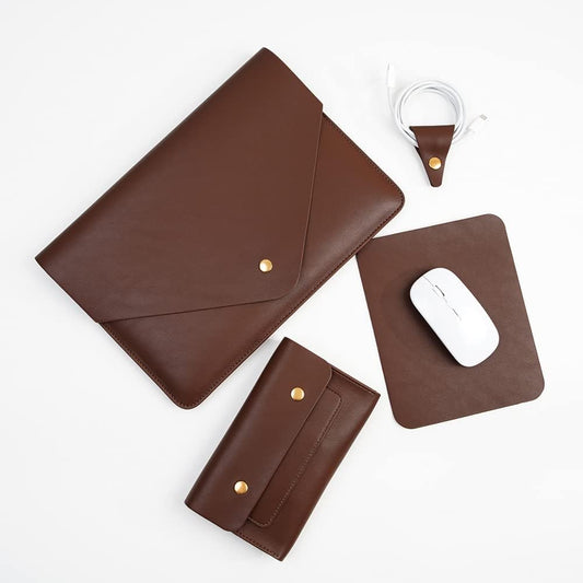 Laptop Sleeve 15 Inch Compatible with New MacBook Pro 15, New MacBook Pro 16, Surface Book 15, Dell XPS 15 with Small Pouch, Mouse Pad and Cord Organizer, Color Dark Brown