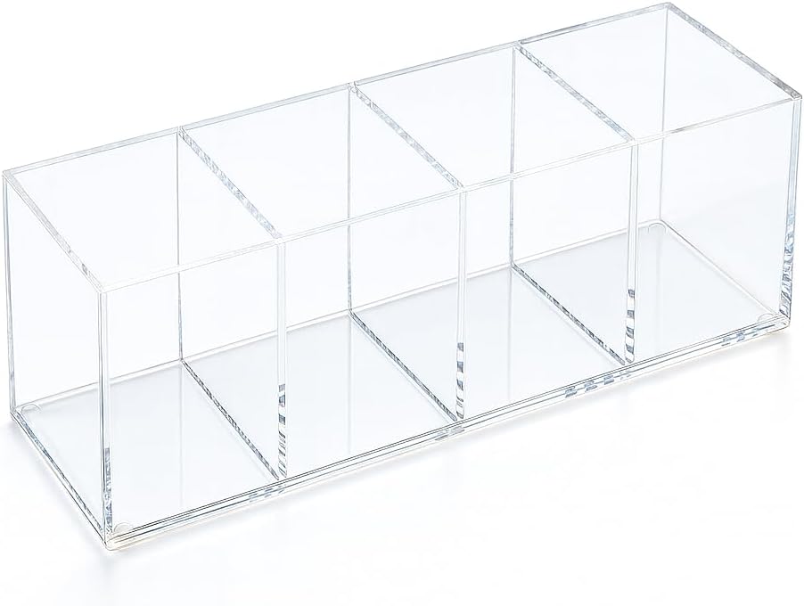 Clear Acrylic 4-Compartment Organizer Box, Large (8.7" × 3.0" × 3.7") – Handcrafted, Eco-Friendly, Minimal Packaging Home Storage Organizer