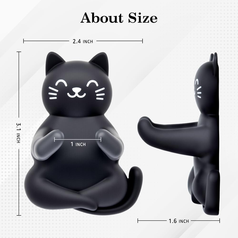 Cute Cat Waterproof Self-Adhesive Shower Hook Set, Funny Black Cat Razor Holder Bathroom Accessories for Men Women Cat Lover, Cat Lover Gifts for Women Men, Black Cat Bathroom Decor