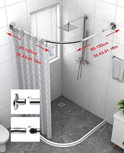 Corner Shower Curtain Rod Adjustable Stainless Steel L Shaped Rack Drill Free Install for Bathroom, Bathtub, Clothing Store (35.5"-51.2" x 35.5"-51.2")