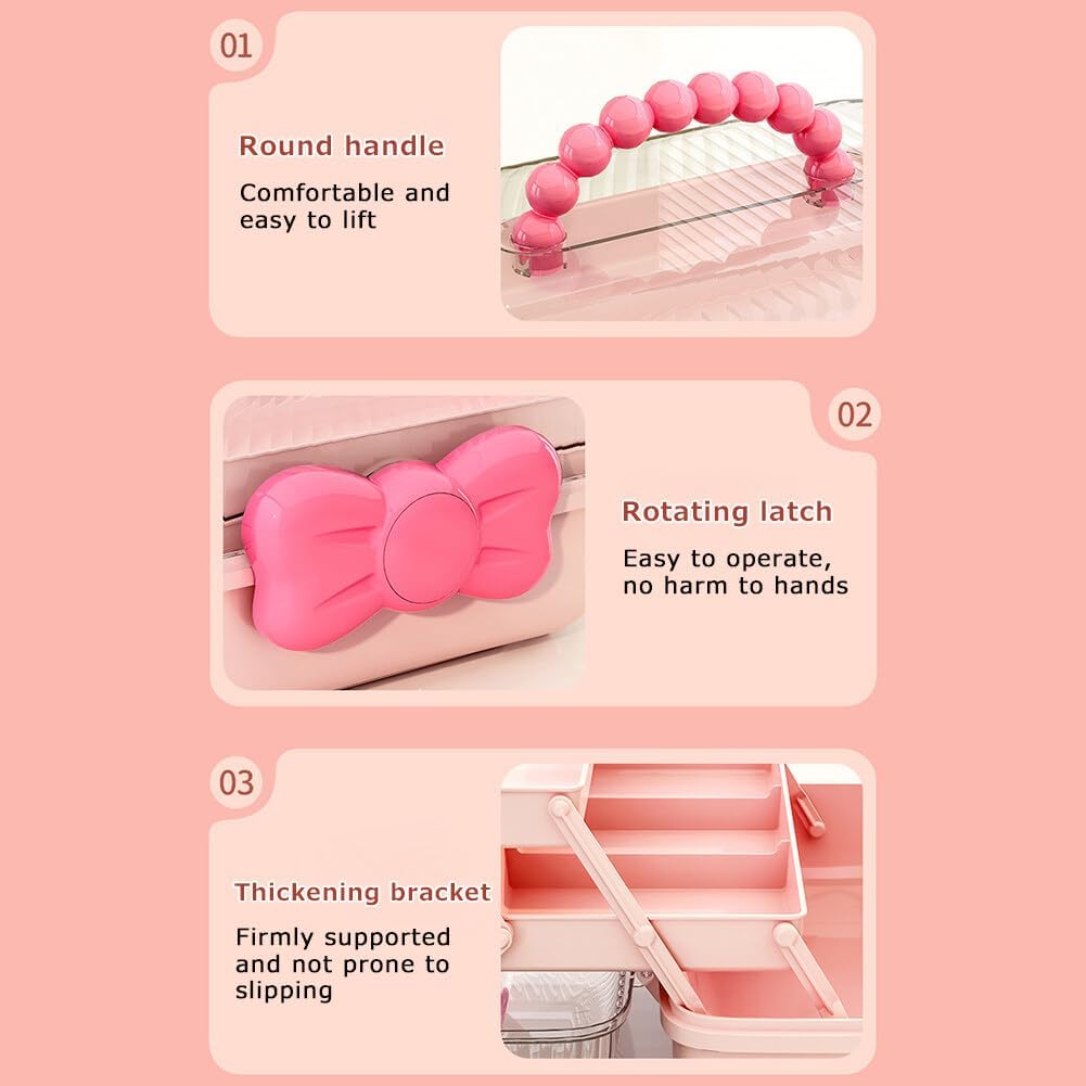 Girls Hair Accessories Storage Box Bow Switch Organizer Box Jewelry Box, Plastic Hair Ties Holder Hair Clips Container Headbands Organizer Gift for Baby Girls Multipurpose Organizer and Portable