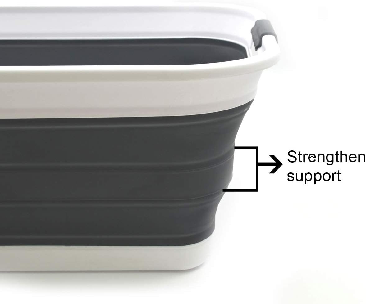 SAMMART 42L(11 gallon) Collapsible Plastic Laundry Basket-Foldable Pop Up Storage Container-Portable Washing Tub-Space Saving Basket,Water capacity 34L(9 gallon) (1 Rectangular - strengthen, Black)