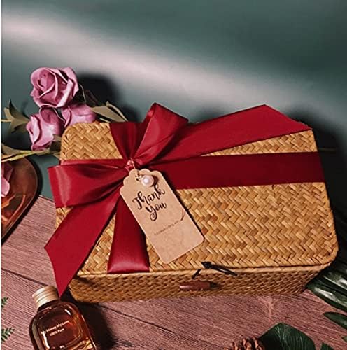 DOKOT Rectangular Handwoven Seagrass Small Storage Basket with Lid for Shelves and Home Organizer Bins,S (10.2"x5.5"x4.3"H), Yellow