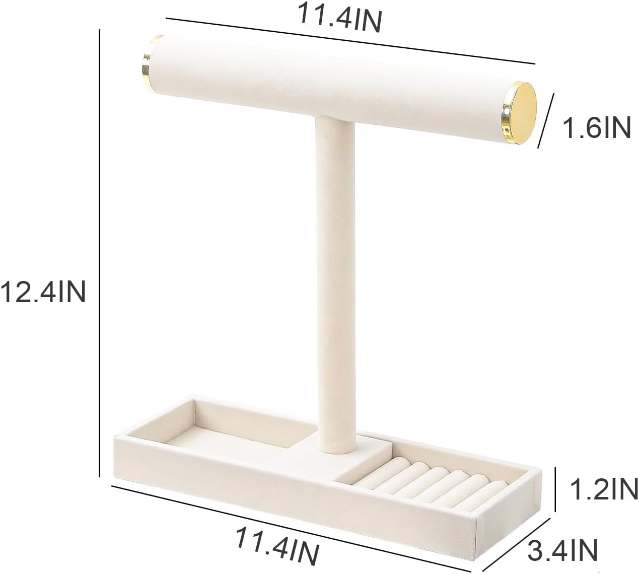 Multi-Use Jewelry Holder Stand, Necklace Bracelet Ring Organizer Stand, Scrunchie Watches Velvet Jewelry Holder Stand With Tray for Women Girls Home Use(Beige with Lid)