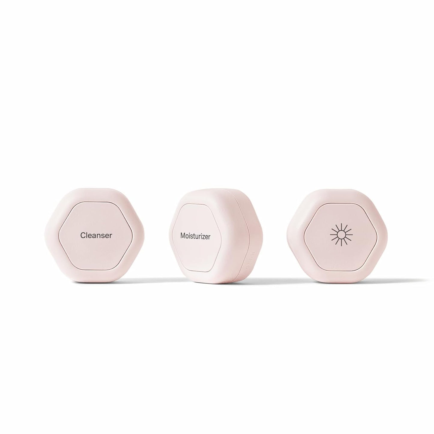 Cadence Travel Containers Basic Skincare Set - Magnetic Containers with Lids,Carry On Travel Essentials For Women/Men - 3 Small Capsules (0.56oz) - Cleanser, Moisturizer & Sun-Icon Labels - Petal