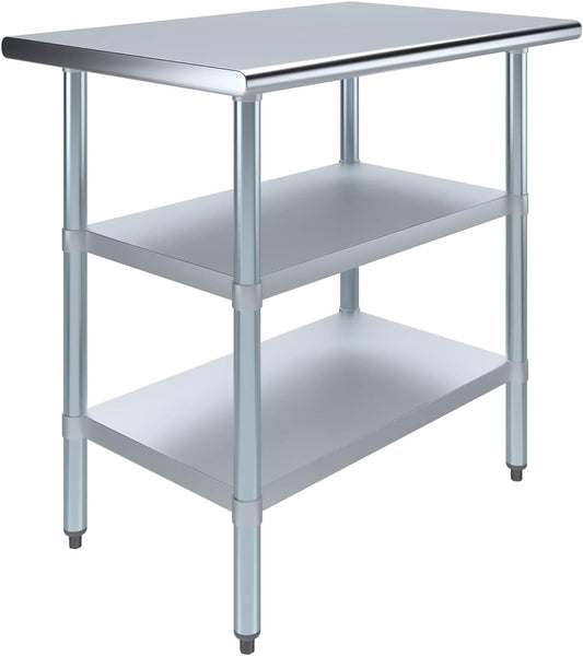 AmGood Stainless Steel Work Table with 2 Shelves | NSF | Metal Utility Table (36" Long x 24" Deep)