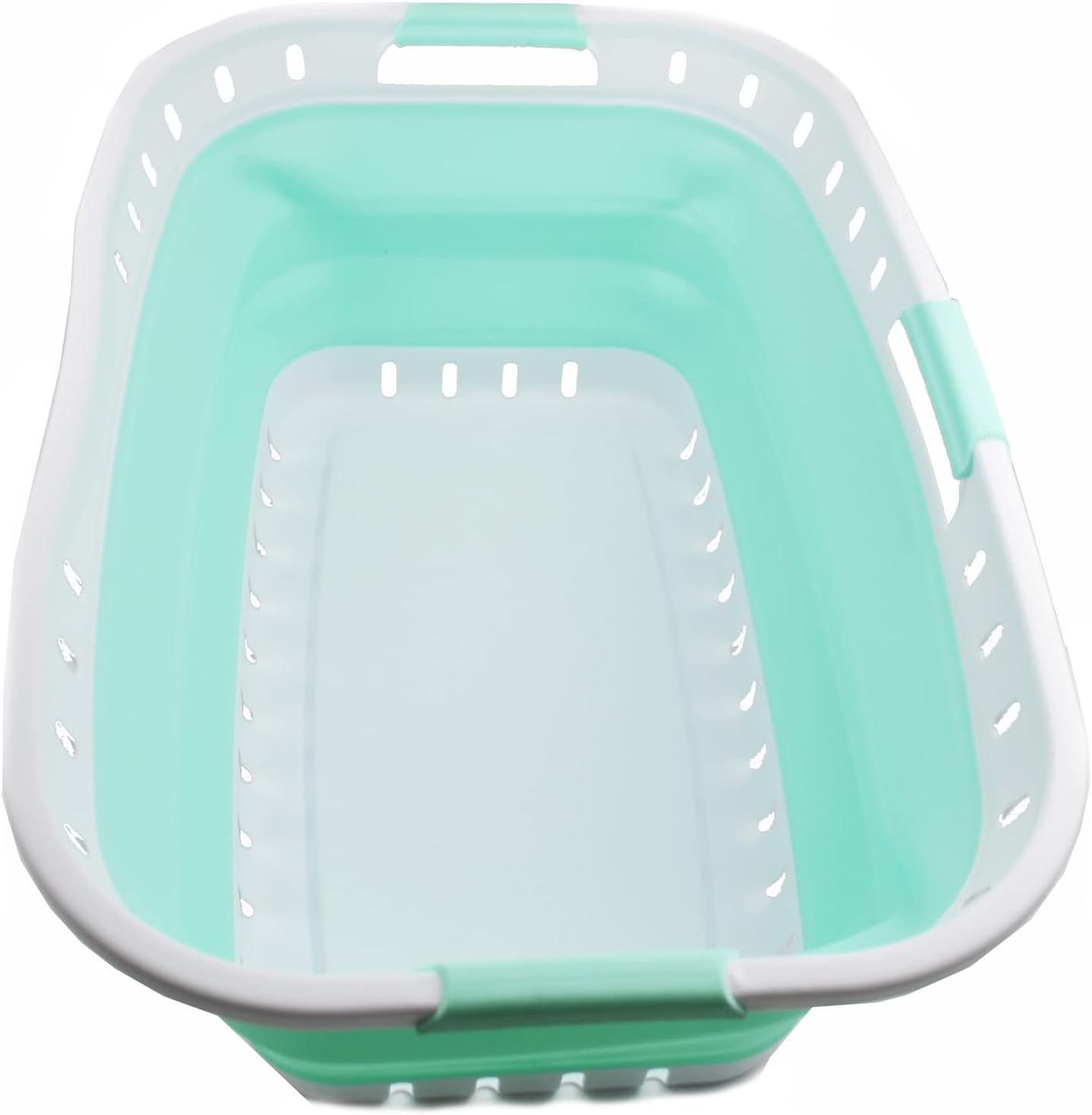 SAMMART 44L (11.62 gallon) Collapsible Plastic Laundry Basket - Foldable Pop Up Storage Container/Organizer - Portable Washing Tub - Space Saving Hamper/Basket (1, White/Light Green)