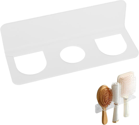 Hair Brush Holder, Hair Brush Organizer with 3 Holes, Wall Mounted Transparent Storage Holder, No Drilling, for Combs, Curling Irons, Flat Irons