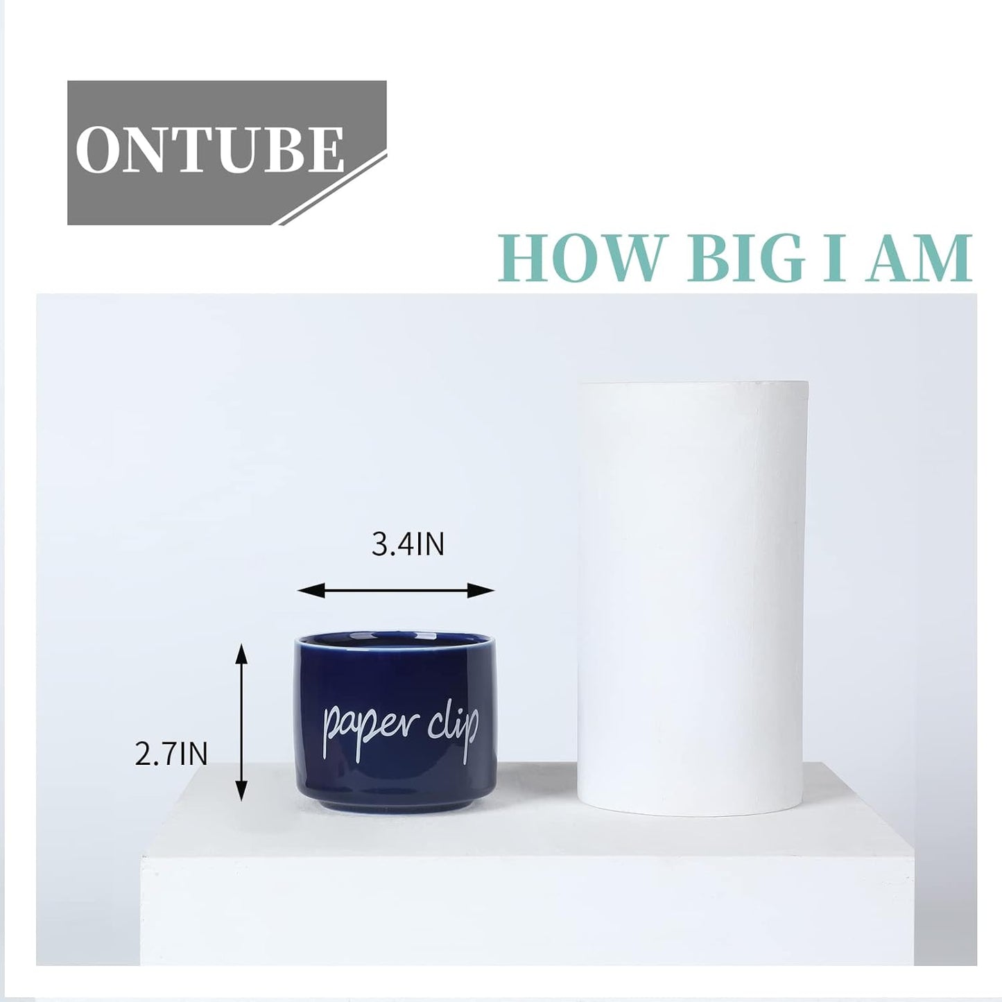 ONTUBE Porcelain Paper Clip Holders,Ceramic Paper Clip Organizer (Navy)