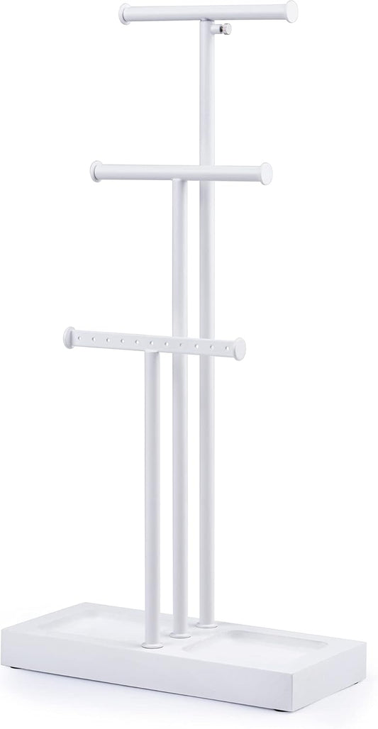 Love-KANKEI Jewelry Tree Stand White Metal and Wood Base Large Storage Jewelry Organizer for Necklaces Bracelets Earrings Holder Organizer Jewelry Display Gift White and White
