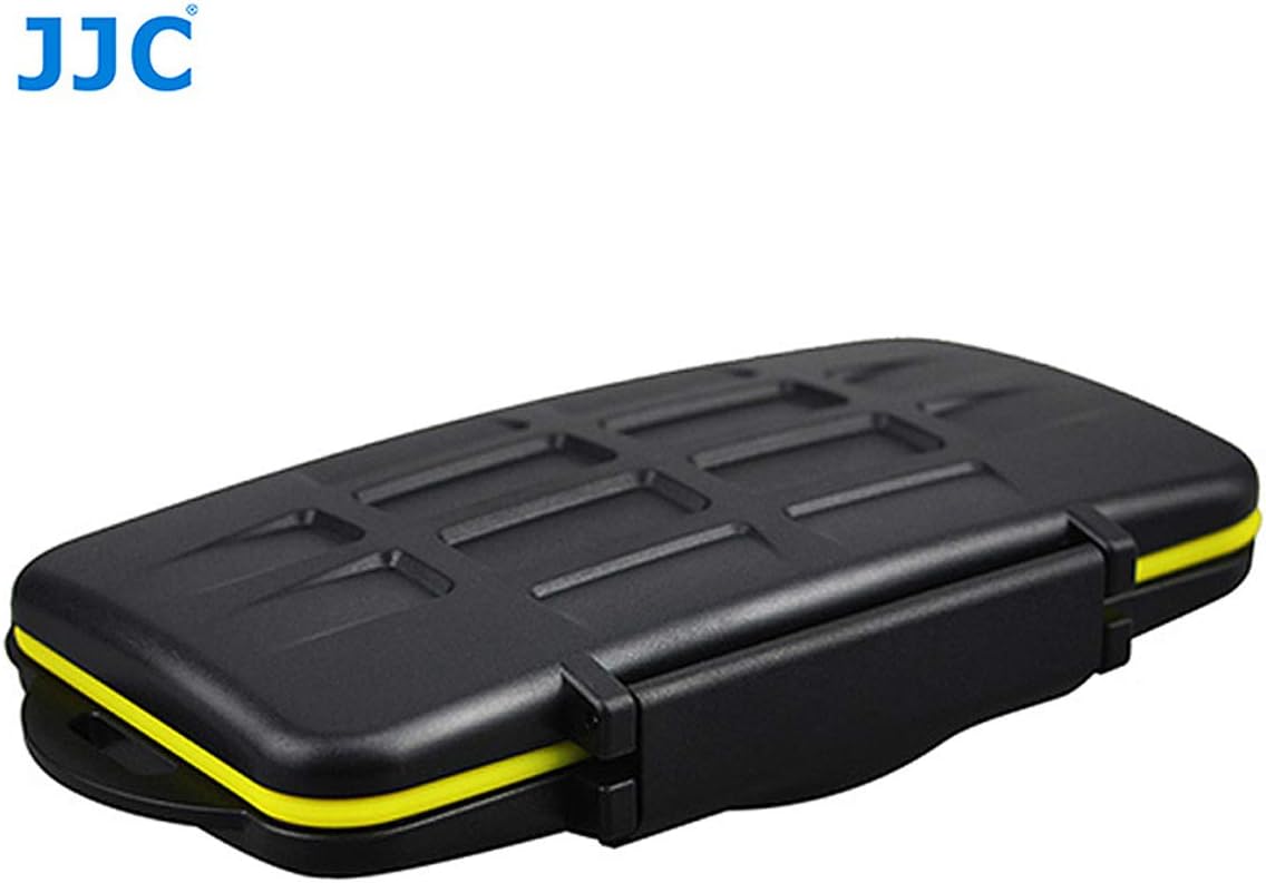 JJC MC-SD12 Ruggard SD Card Case, Shockproof SD Card Case, Water-Resistant SD Card Case, Rubber Sealed Ergonomic Locking Easy Carrying Memory Card Case Fits 12 SD Cards