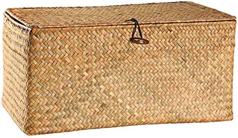 DOKOT Rectangular Handwoven Seagrass Small Storage Basket with Lid for Shelves and Home Organizer Bins,S (10.2"x5.5"x4.3"H), Yellow