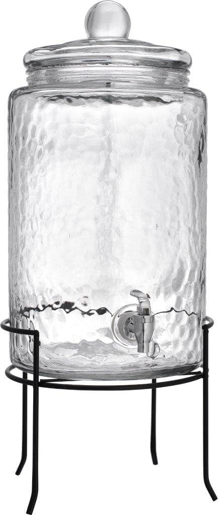 HC Classic Hammered Glass Ice Cold Beverage Drink Dispenser - 3 Gallon, With Glass Lid and Antique Metal Stand, 100% Leak Proof Spigot- Wide Mouth Easy Filling For Outdoor, Parties & Daily Use