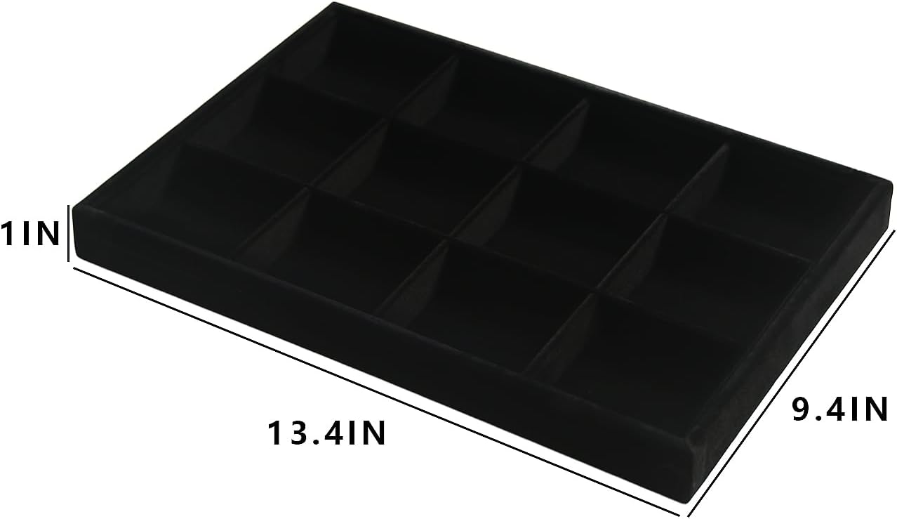 Coward 2PC Black Velvet Stackable 12 Grids Jewelry Organizer Tray Bracelet Display Stand for Selling Velvet Necklace Holder Earring Box Storage (12grid+12grid)