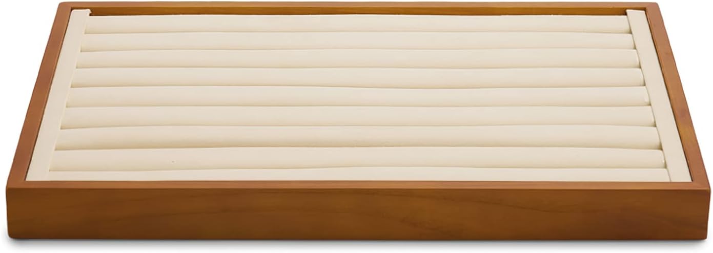 Oirlv 8 Line Wood Ring Storage Tray Jewelry Drawer Organizer Showcase Ring Earrings Display Holder(Creamy-white)