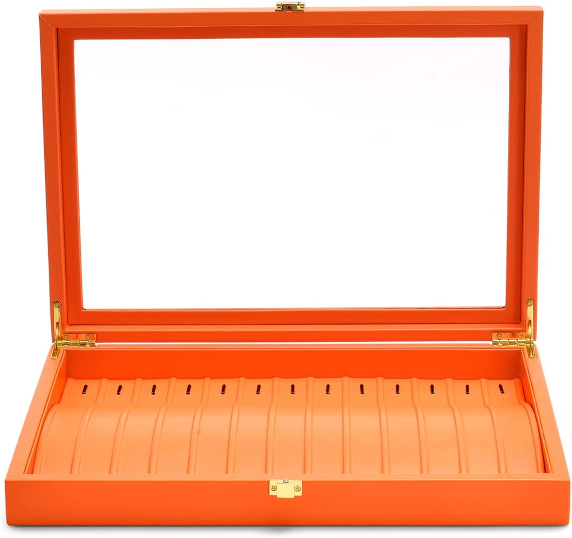 Oirlv Premium Leather Necklace Bracelet Organizer Tray with Acrylic Lid Jewelry Display Case Drawer Insert Jewelry Organizer for women