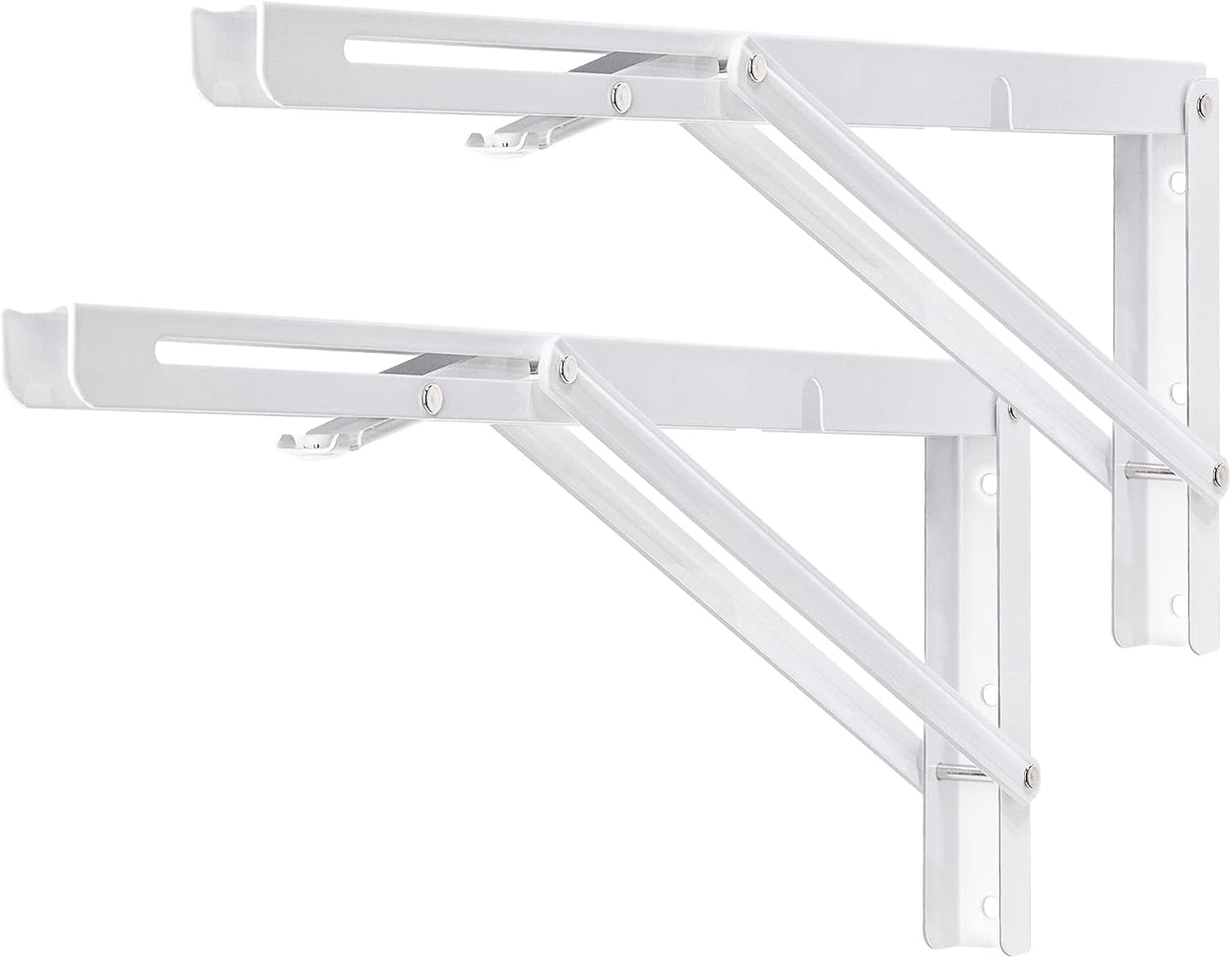 YUMORE Folding Shelf Brackets, 16 Inch Heavy Duty Collapsible Shelf Bracket, White DIY L Bracket for Workbench Folding Table Hinge, Max Load: 330lb, Pack of 2