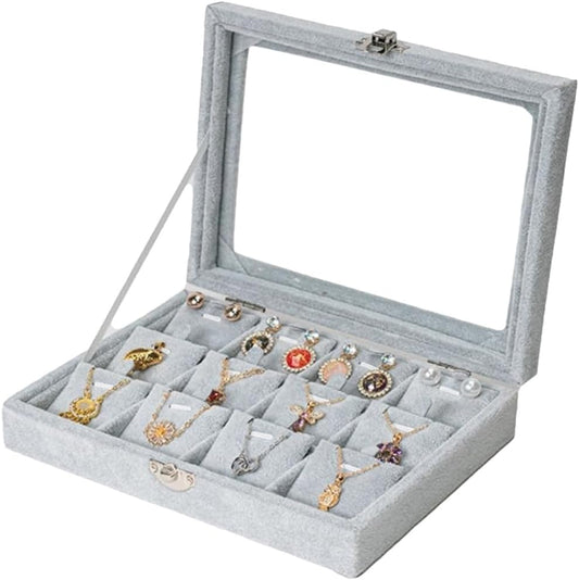Jewelry Box Necklace Organizer Tray, Grey Necklace Display Case for Storage Jewelry Small Necklaces Display Stand 12 Slot Pendant Holder for Women