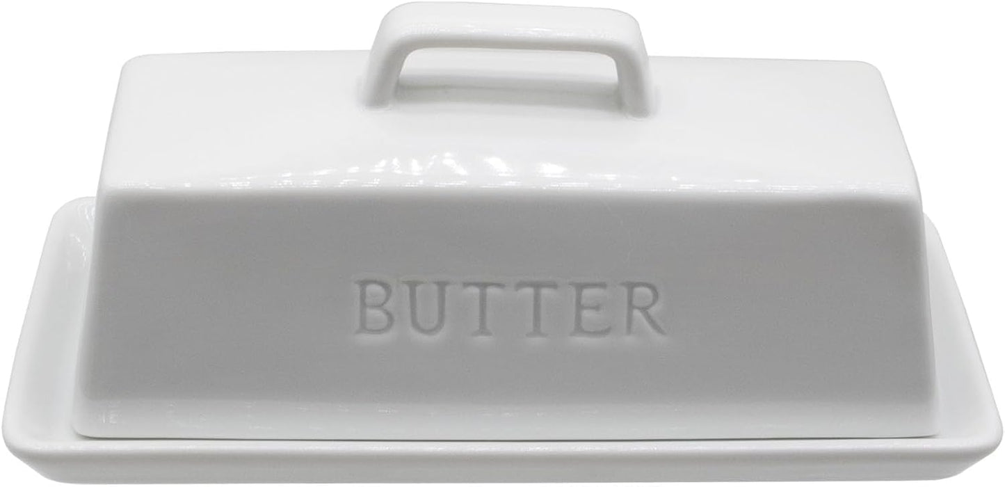 Ceramic Butter Dish With Lid for Countertop, Covered Butter Holder With Lid, White Butter Container, Butter Tray With Handle