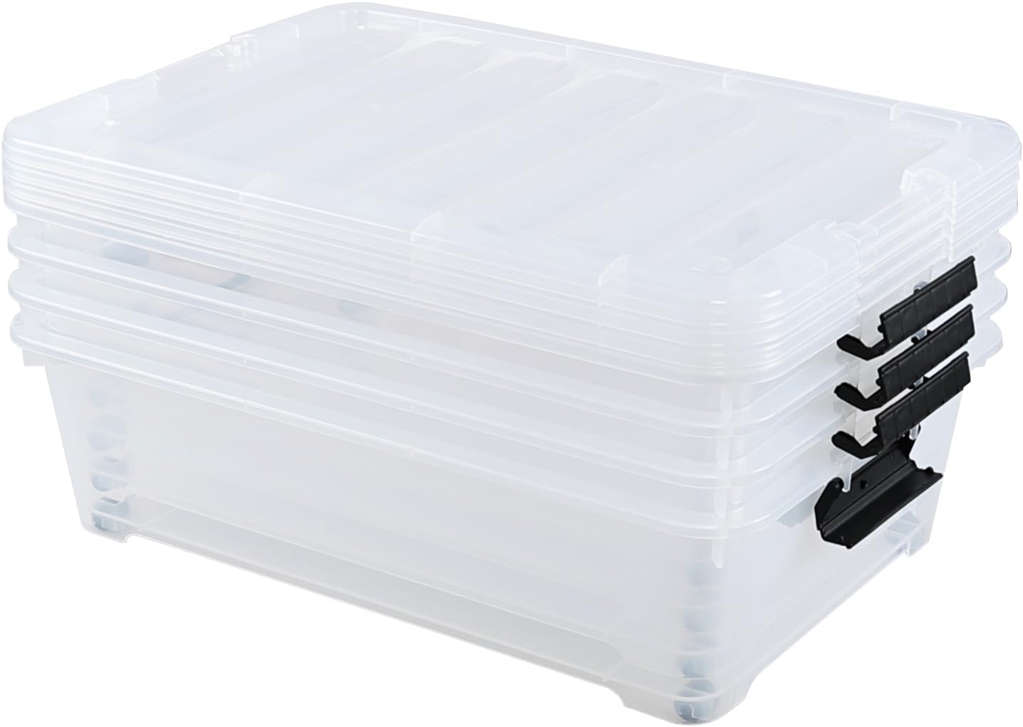 4-Pack 25 Quart Large Plastic Underbed Clothes Storage Containers Bins, Wheeled Latching Box with Lids for Closet Organizers Shoes Underbed, Clear