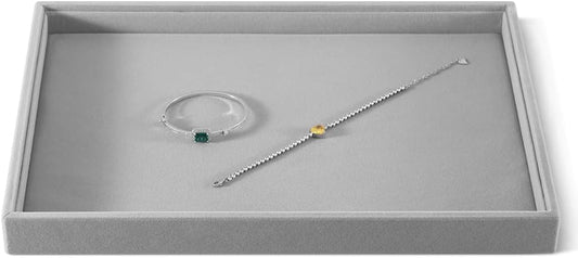 Velvet Stackable Jewelry Display Flat Tray For Ring Earring Necklace Bracelet, Bangle Pendant Storage Blank Plate, Shop Countertop Jewelry Dish Organizer (Gray)