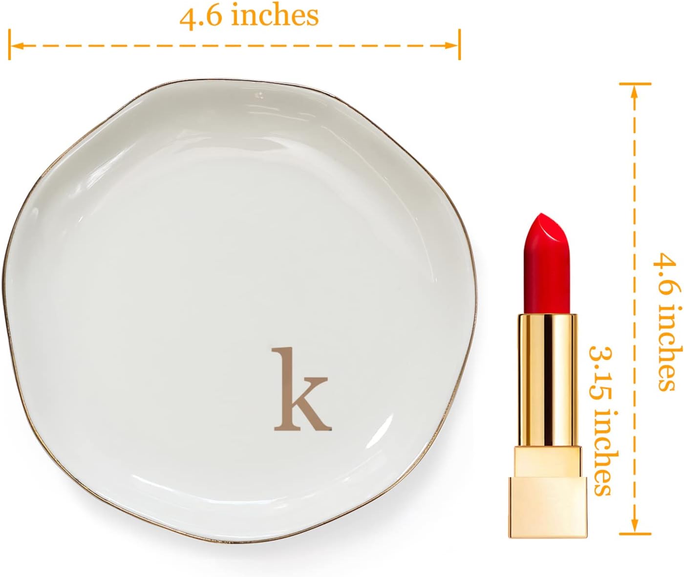 HOME SMILE Initials Ring Dish Jewery Tray with Personalized K-Monogrammed Engagement Wedding Gifts for Friends,Sister,Birthday Christmas Gifts for Women,Ceramic White