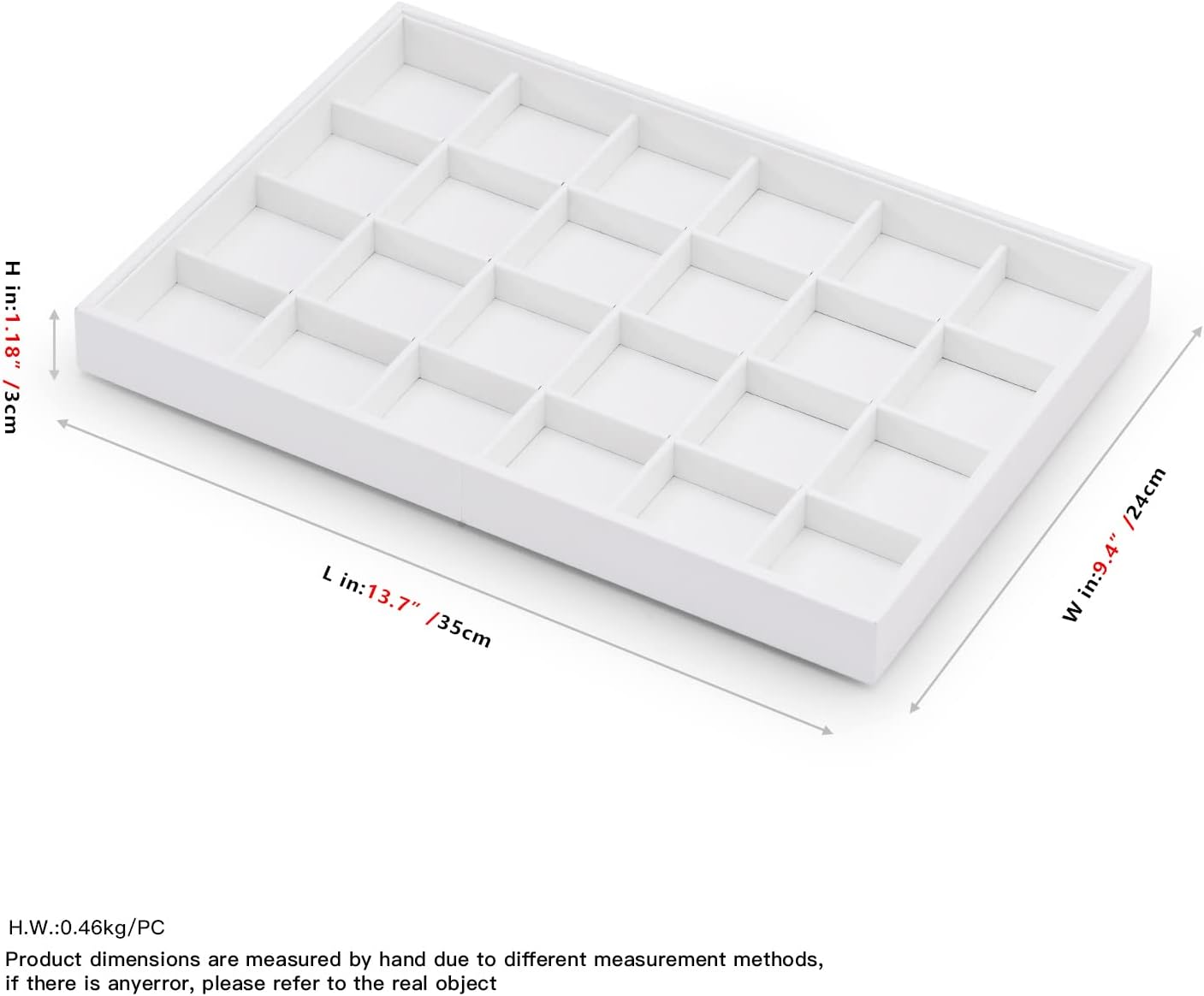 White Jewelry Display Organizer Tray Stackable Premium PU Leather 24 Grid Trinket Earring Ring Organizer Tray