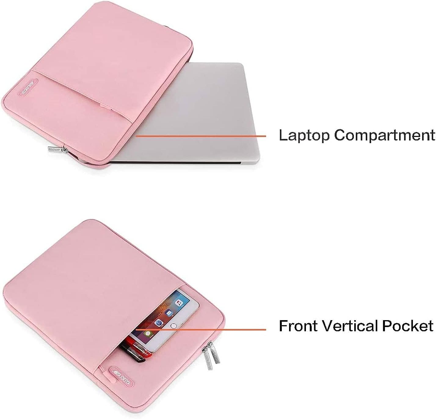 MOSISO Laptop Case 14 inch, 14 inch Laptop Sleeve Compatible with HP Lenovo Dell ASUS Acer, HP Stream, Dell Latitude, Lenovo IdeaPad, Polyester Vertical Computer Sleeve Bag with Pocket, Pink