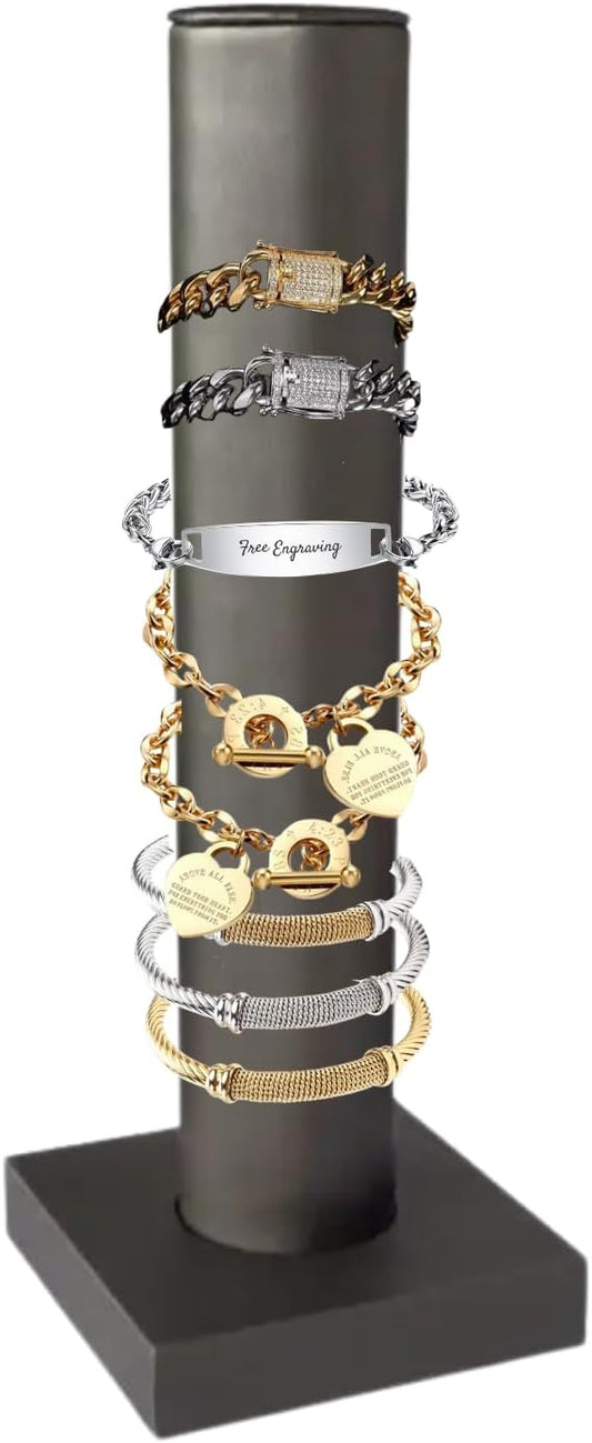 Novel Box Silver Leatherette Vertical Bracelet/Bangle Display Tower - Jewelry Organizer Tower Stands for Bracelet Displays - Hair Tie Bangle Bracelet Watch Scrunchie Holder for Selling or Personal Use