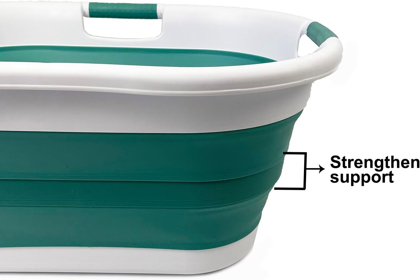 SAMMART 40L (10.5 gallon) Collapsible Plastic Laundry Basket - Foldable Storage Container- Portable Washing Tub - Space Saving Hamper (1, White/Celadon Green)