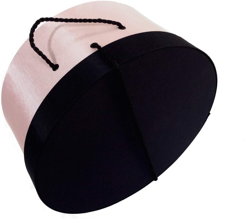 Sarah's Hat Boxes Classic Pink/Black Hat Box – 14.75" x 7.5" (Dia. x Ht.) Handmade in USA – Odorless Non-Toxic Adhesive, Cording Handle – Premium Storage for Hats & Accessories