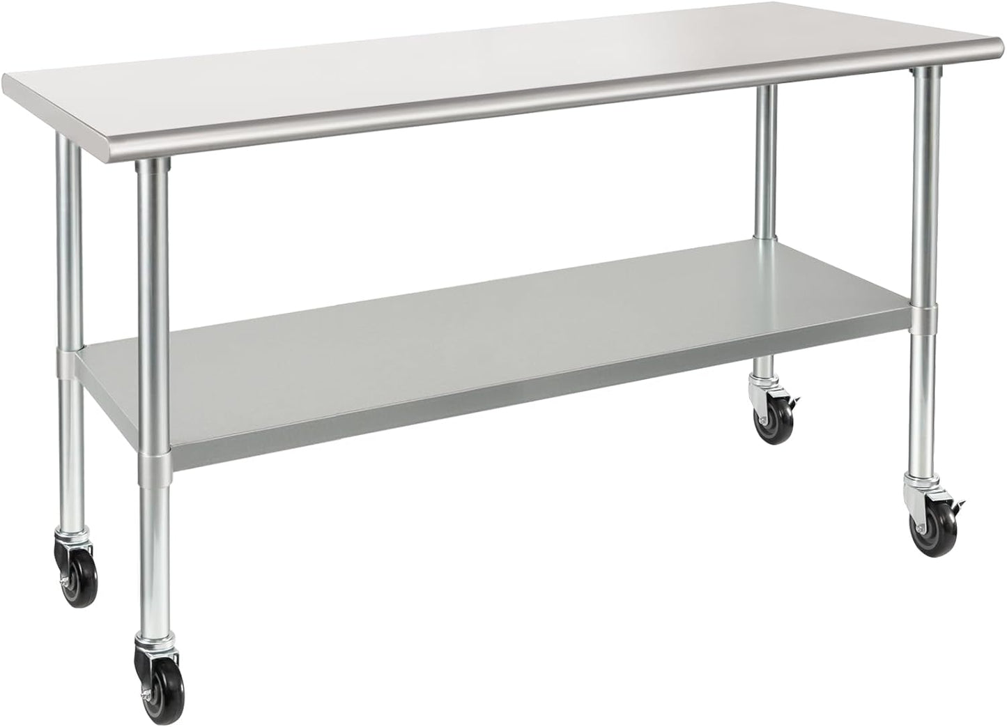 HARDURA Stainless Steel Table with Wheels 24 x 72 Inches Casters NSF Heavy Duty Commercial Work & Prep Table with Undershelf and Galvanized Legs for Restaurant Kitchen Bar and Hotel Garage