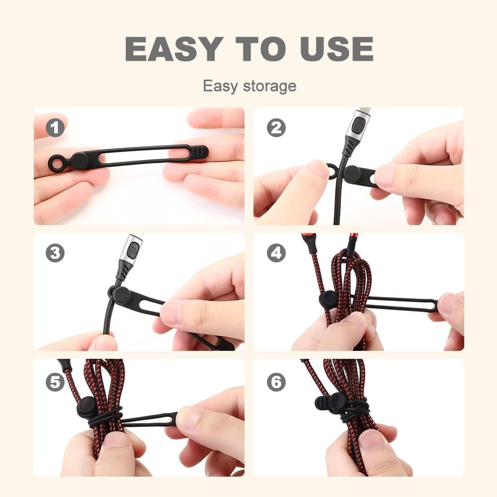 Data Cable Organizer, Silicone Cable Ties Reusable - Elastic Cord Organizer for Electronics, Adjustable Wire Ties for Cable Management,Computer Wires,Phone Charger,Earphone,Home Office (Green, 30PCS)