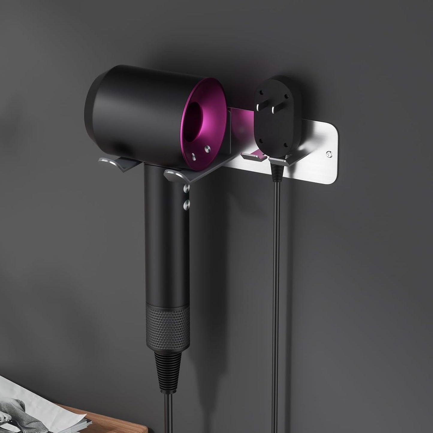 Hair Dryer Holder Wall Mounted, New Upgrade Stainless Steel Self Adhesive Blow Dryer Holder Rack for Dyson Supersonic Hair Dryer,Silver