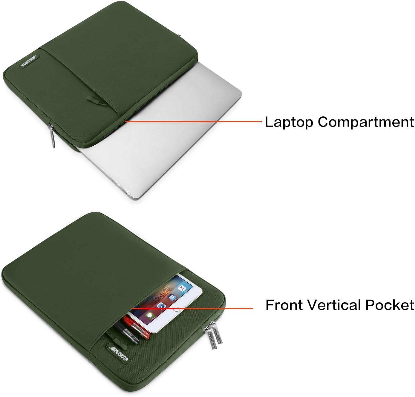 MOSISO Laptop Case 14 inch, 14 inch Laptop Sleeve Compatible with HP Lenovo Dell ASUS Acer, HP Stream, Dell Latitude, Lenovo IdeaPad, Polyester Vertical Computer Sleeve Bag with Pocket, Army Green