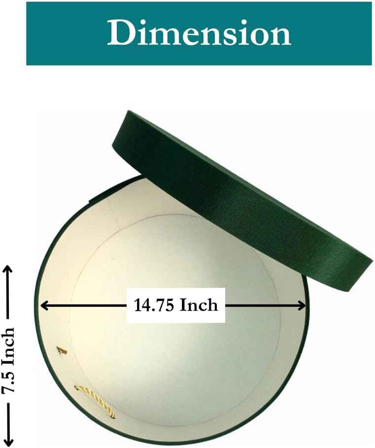 Sarah's Hat Boxes Classic Dark Green Hat Box – 14.75" x 7.5" (Dia. x Ht.) Handmade in USA – Odorless Non-Toxic Adhesive, Cording Handle – Premium Storage for Hats & Accessories