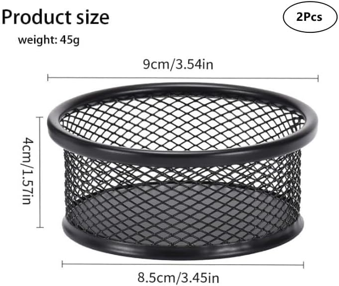 2Pcs Black Minimalist Metal Paper Clip Holder Mesh Paperclip Bowl Binder Clip Dispenser Desk Bobby Pin Container Organizer for Home Office Classroom School Desk Supplies Holders and Dispensers