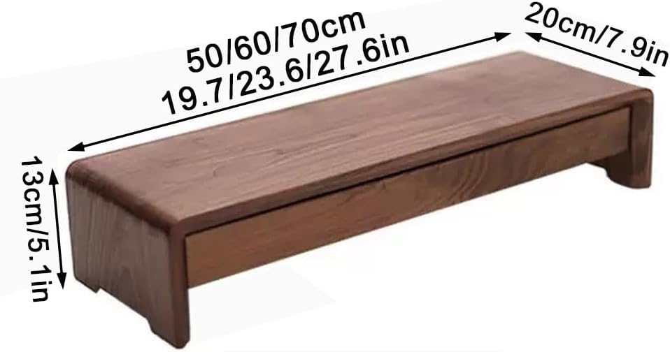 Solid Wood Monitor Stand for Saving Space, Monitor Riser with Storage, 2 Tier Computer Stand with Drawer, Multifunctional Desk Organizer for Home, Office(60cm-23.6in)
