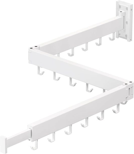 Dr.DJ Clothes Drying Rack for Laundry, Retractable Clothes Hanger Rack Wall Mounted Folding Indoor, Drying Rack, Space Saver Clothes Rack,Collapsible (Tri-Fold) with 18 J-Hooks Laundry Rack White