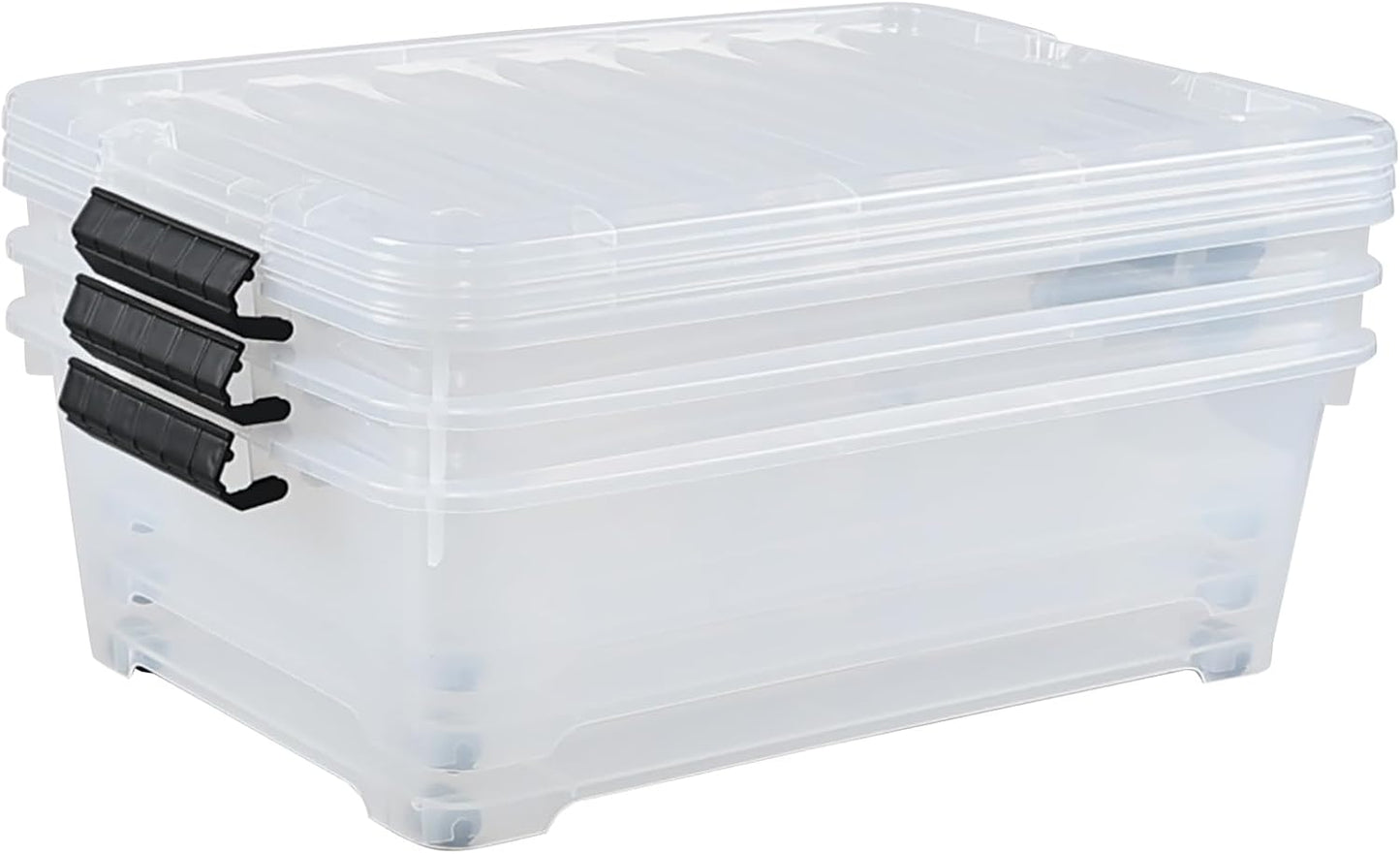 Zopnny 3-Pack 20 Quart Under Bed Shoe Storage Organizer, Underbed Storage Container Box with Wheels, Clear
