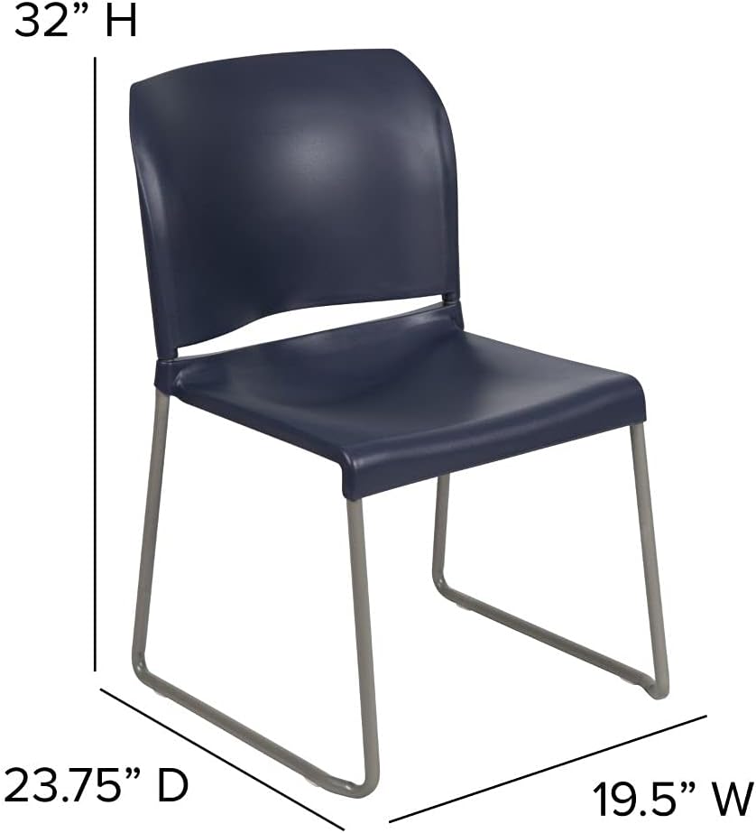 Flash Furniture HERCULES Series 880 lb. Capacity Navy Full Back Contoured Stack Chair with Gray Powder Coated Sled Base
