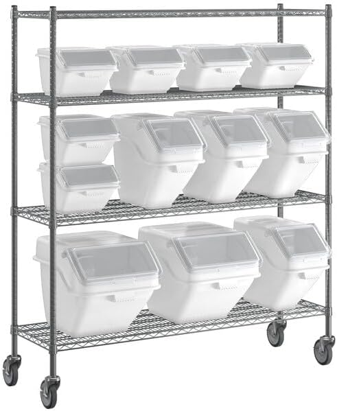 18x60 Inch Chrome Wire Shelving Unit with 12 Storage Bins, 74-Inch Mobile Rack, 600 lb Capacity per Shelf, Includes Measuring Scoops