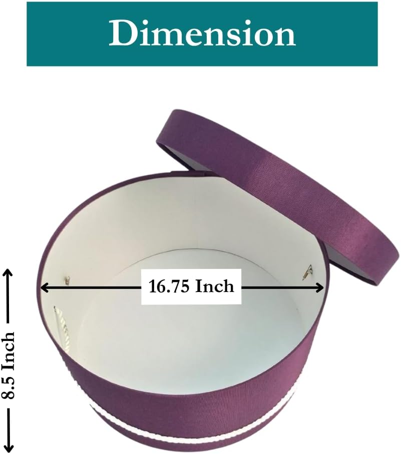 Sarah's Hat Boxes Classic Amethyst Hat Box – 16.75" x 8.5" (Dia. x Ht.) Handmade in USA – Odorless Non-Toxic Adhesive, Cording Handle – Premium Storage for Hats & Accessories