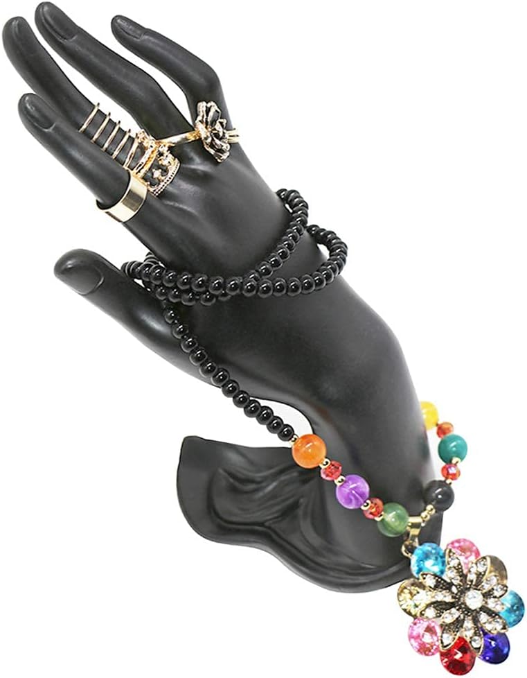 Resin Lotus Flower Ring and Bracelet Artcraft Hand Display Rack(Lotus Hand Model,Black)