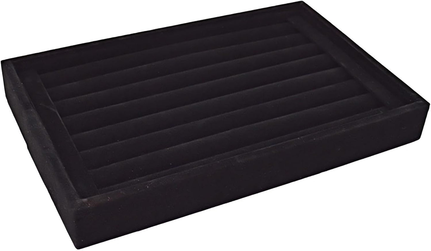 Velvet Rings Display Tray 7 Slots Ring Stud Earrings Organizer Holder Jewelry Storage Tray for Women(Black)