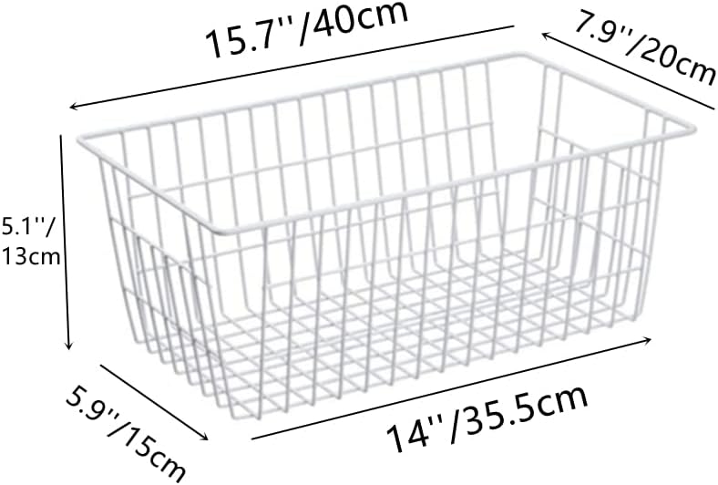 Wire Storage Basket Freezer Organizer Bins Food Storage Baskets with Handles Pantry Organizer for Kitchen Cabinets Closet Bedroom Bathroom,Set of 2,White