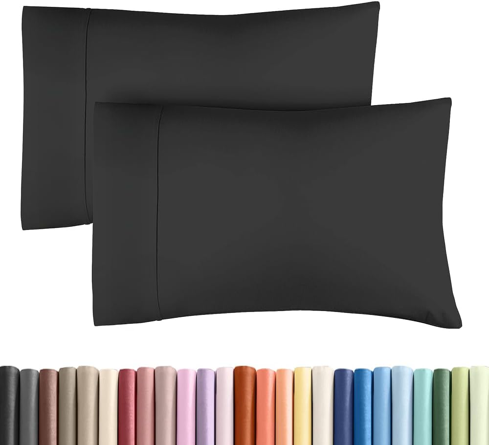 King Pillow Cases - 2 Pack - Super Soft Pillowcase Covers - Envelope Enclosure - Hotel Quality Pillow Protectors - Wrinkle Free, Fade, Shrink & Stain Resistant - Machine Washable - 20" x 40" (Black)